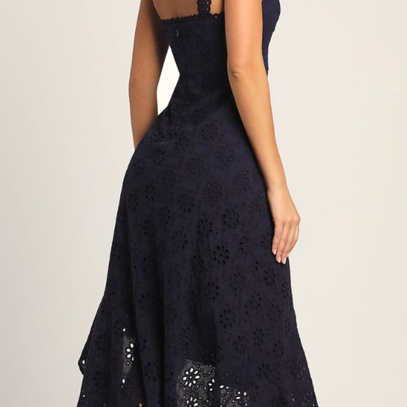 Adoring Days Navy Blue Eyelet Ruffled Asymmetrical Dress - Picture 2 of 4